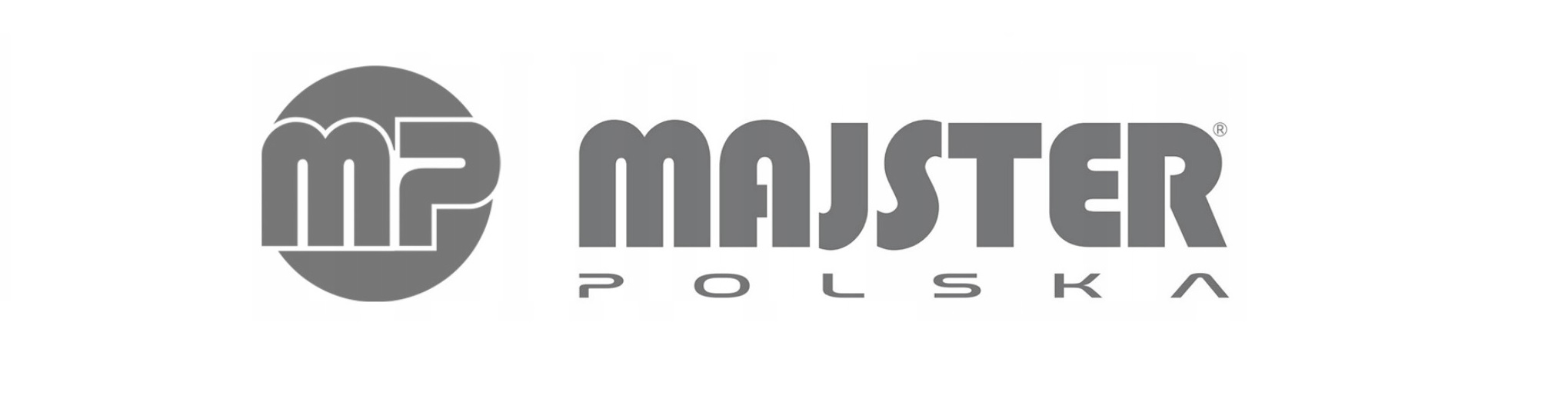Szare logo Majster Polska na białym tle.